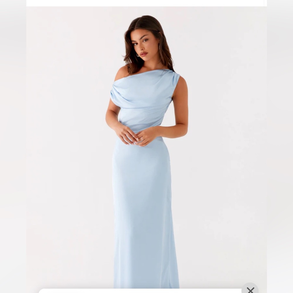 Light Blue One Shoulder Gown 

Peppermayo:Heart Of Glass Satin Maxi Dress